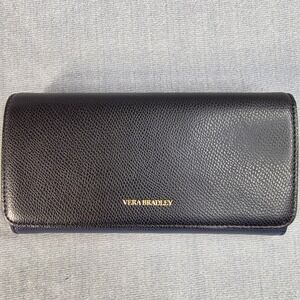 Vera Bradley Audrey Wallet Women OS Navy Black Excellent Pebbled Leather RFID